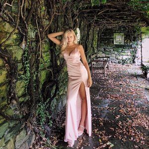 Satin Strappy Back Maxi Dress - Dusty Pink